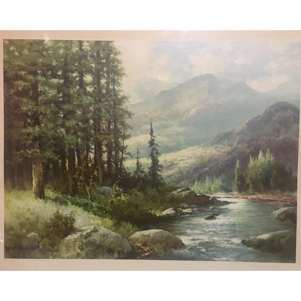 Vintage Robert Wood Vintage Framed Repro Print-Mountain‎ Stream 20"x16" READ